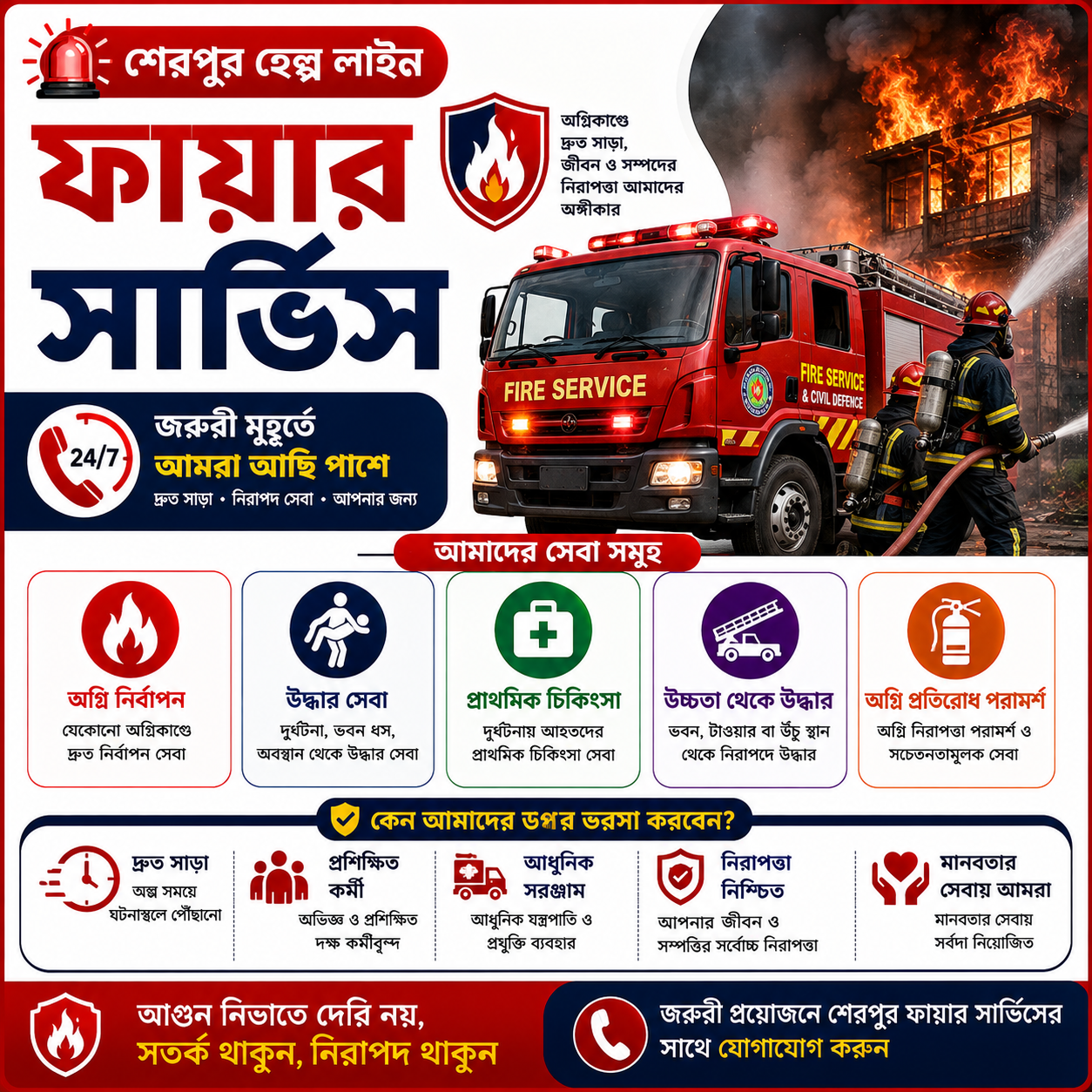 শেরপুর ফায়ার সার্ভিস এর তালিকা ও মোবাইল নাম্বার